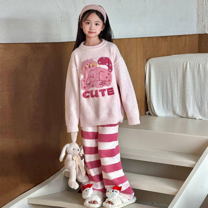 女童童装半边绒睡衣2026新款冬季加厚家居服套装卡通粉色猫咪保暖,童装/婴儿装/亲子装,家居服套装,淘宝优惠券,粉丝福利购,淘宝优惠卷