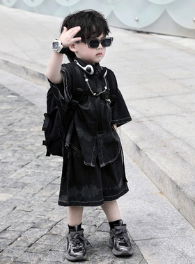 男童2026夏季潮款灰色时尚潮流韩版渐变扎染工艺套装翻领上衣短裤