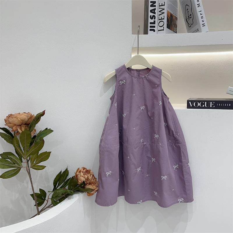 女童无袖裙子夏装2026洋气儿童网红背心公主裙中大童纯色连衣裙潮