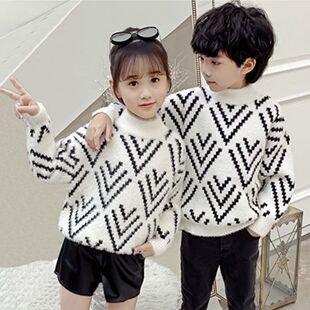 26新款男女童同款防水貂绒秋冬季新款加厚韩版套头毛衣儿童半高领