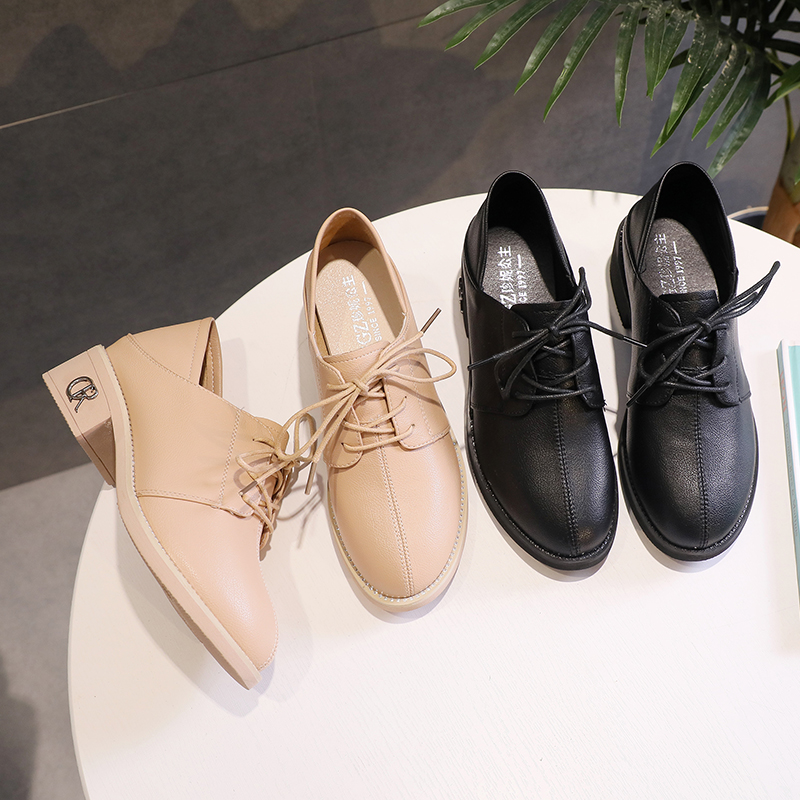 英伦风复古小皮鞋软皮系带两穿