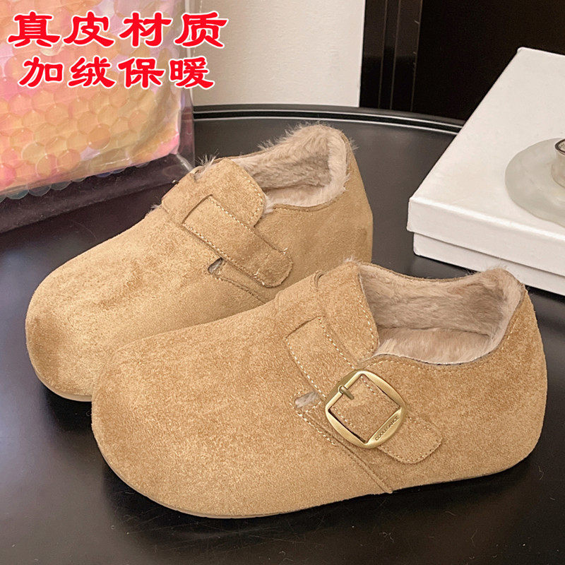 真皮加绒内增高包跟勃肯棉鞋女