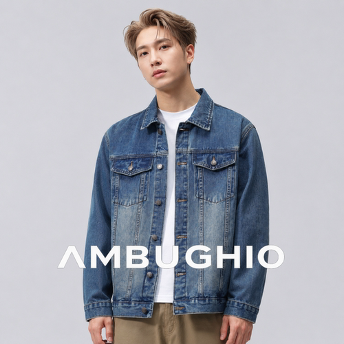 AMBUGHIO浅色做旧牛仔夹克外套男