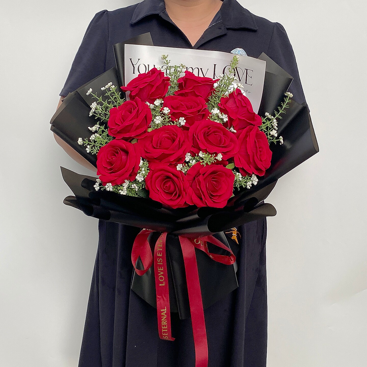 玫瑰满天星仿真花束七夕情人节520女友老婆闺蜜交车颁奖生日礼物