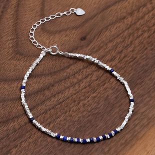 青金石925纯银手链女小众高级感小碎银子原创设计简约天然文艺范