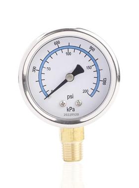 不锈钢压力表径向立装YB40/0~200psi/0~1400kPa半钢压力表工厂销
