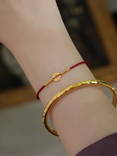黄金五帝钱手链女足金999碎金子转运珠本命年红绳送女友七夕礼物
