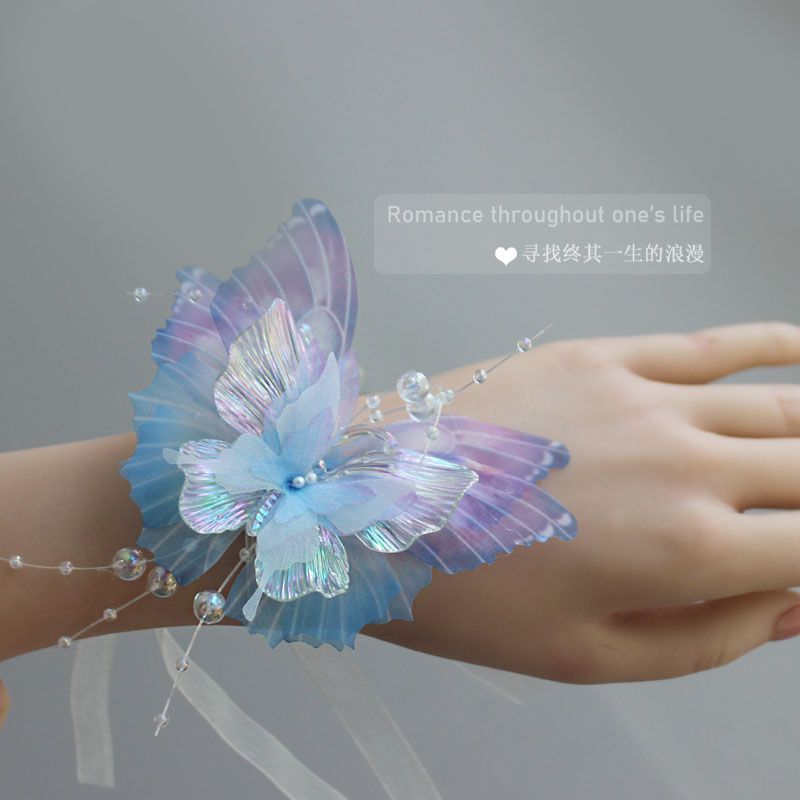 超仙立体多层蝴蝶手环结婚新娘伴娘儿童手腕演出姐妹团手花婚礼