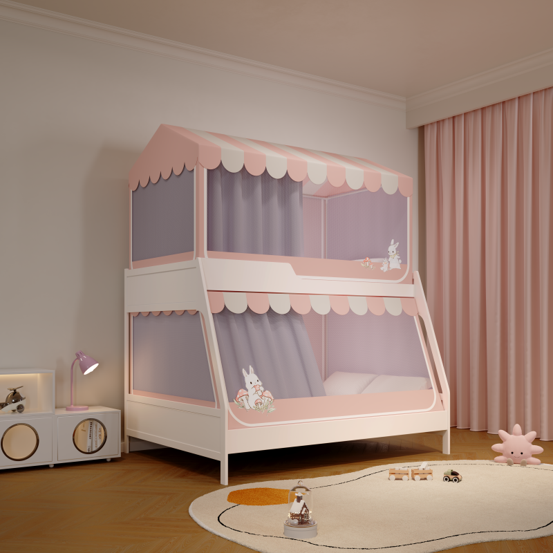 儿童床高品质A类无甲醛无芳香胺上下铺子母实木床防摔小房子蚊帐