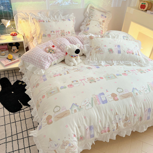 2026春夏新款韩式INS减龄花边40支13070全棉卡通公主风被套四件套