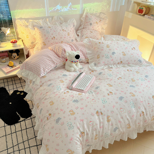 2026春夏新款韩式INS减龄花边40支13070全棉卡通公主风被套四件套