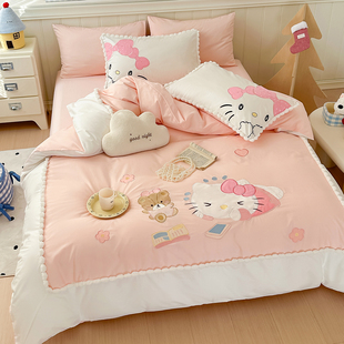 2026新款儿童全棉卡通刺绣四件套--晚安猫咪