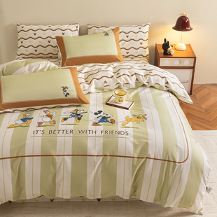 米奇 男童高品质纯棉被套2026新款50支新疆全棉数码印花四件套