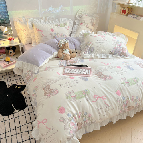 2026春夏新款韩式INS减龄花边40支13070全棉卡通公主风被套四件套