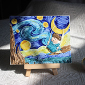 景德镇3D立体艺术浮雕画陶瓷小瓷板摆件向日葵星空梵高画桌面摆件