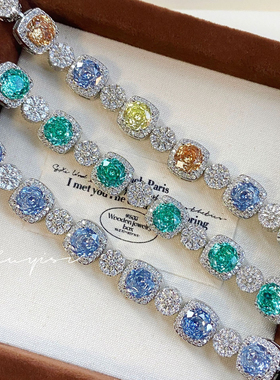 时尚轻奢八角千禧玫瑰切坦桑蓝手链镶嵌高碳钻玫瑰花帕拉伊巴手饰