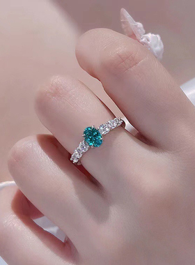 新款帕拉伊巴绿钻戒指女钻石奢华精致高级感小众设计时尚百搭手饰