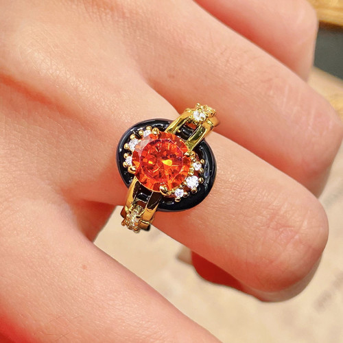 vintage中古珠宝芬达石戒指法式复古重工镀金黑玛瑙古董彩宝戒指