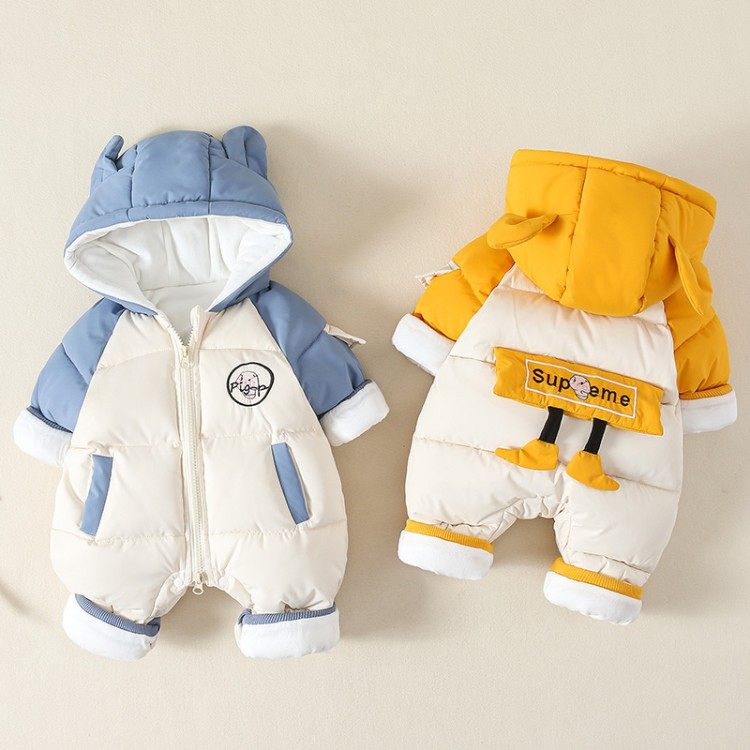 聚酯纤维A类有帽不可拆冬季休闲连身衣/爬服/哈衣