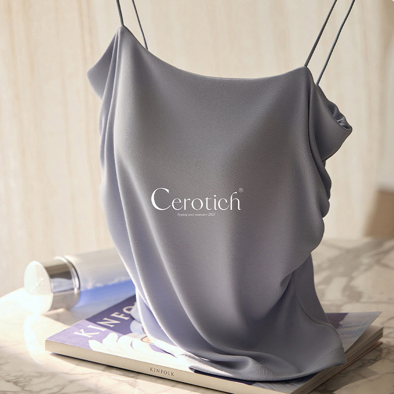 Cerotich冰云纱超细肩带一字领吊带背心女外穿夏莫代尔带胸垫背心