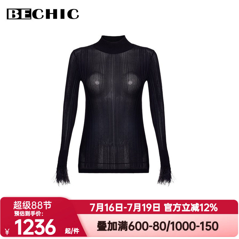 BeChic正品春秋季映像2薄款小高领长袖针织衫打底内搭上衣BC72CJ1