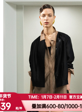 爱慕·CHUANG简影2女春夏含羊毛桑蚕丝圆领连肩长袖西服CA811631