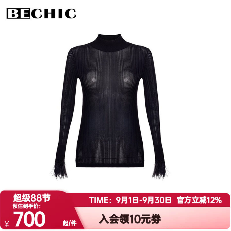 BeChic正品春秋季映像2薄款小高领长袖针织衫打底内搭上衣BC72CJ1