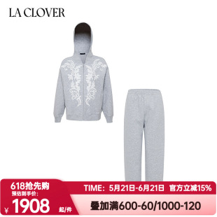 La Clover兰卡文秋季蕾丝拉链睡衣遇见布拉格家居服套装LC85AAH1