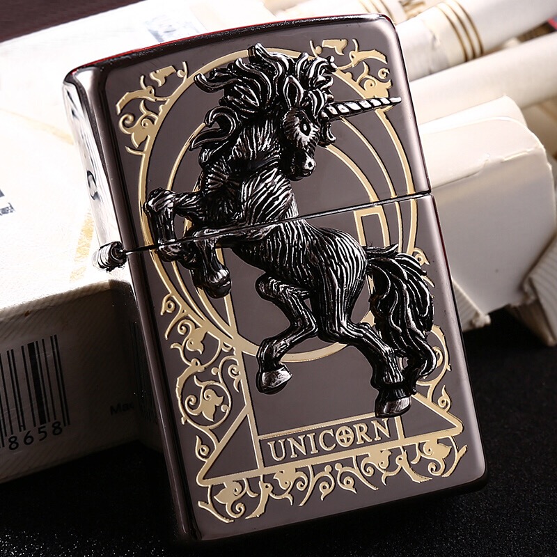 zippo煤油打火機原裝正品男士 防風黑冰獨角獸/神獸限量正版zippo