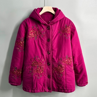 中老年人棉衣女冬装 加厚棉袄 老太太纯棉绣花棉服外套妈妈奶奶大码