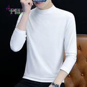 秋衣纯棉t恤男上衣 长袖 厂家批一件代发 纯色立领内搭中领薄款