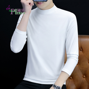长袖 纯色立领内搭中领薄款 秋衣纯棉t恤男上衣 厂家批一件代发