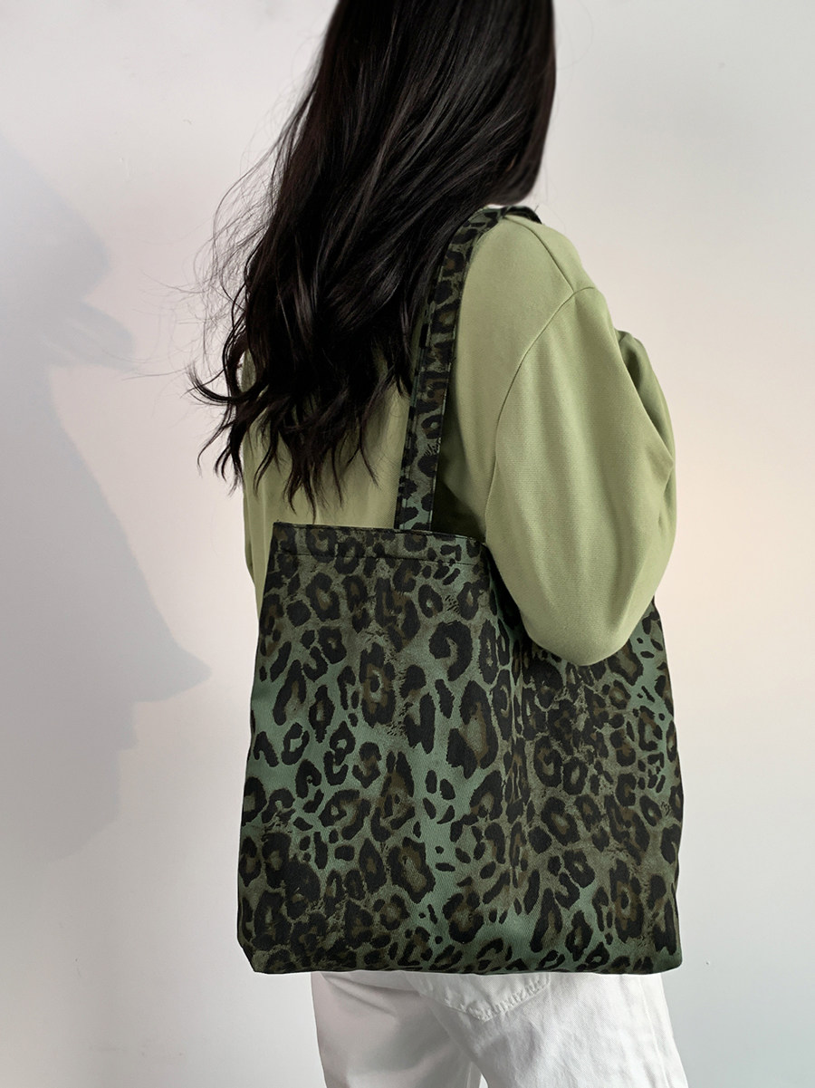 帆布包女2024春夏新款韩系ins慵懒旅行购物学习百搭绿豹纹单肩包,箱包皮具/热销女包/男包,时尚帆布包,淘宝优惠券,粉丝福利购,淘宝优惠卷