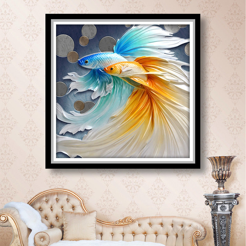 钻石绣2024年新款满钻十字绣砖石画现代客厅书房金鱼,居家布艺,钻石绣,淘宝优惠券,粉丝福利购,淘宝优惠卷