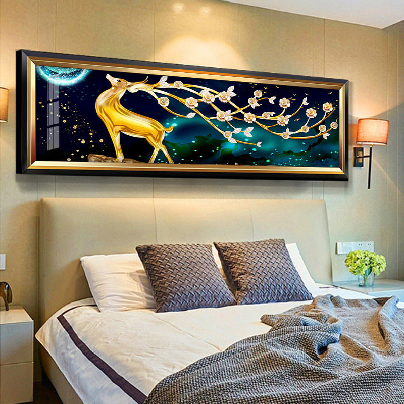 钻石绣2024年新款满钻5d现代卧室床头画十字绣客厅金色麋鹿轻奢,居家布艺,钻石绣,淘宝优惠券,粉丝福利购,淘宝优惠卷
