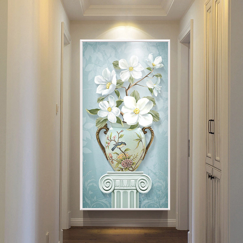 钻石绣2024年新款满钻5D竖版玄关现代画百合花粘钻十字绣过道,居家布艺,钻石绣,淘宝优惠券,粉丝福利购,淘宝优惠卷