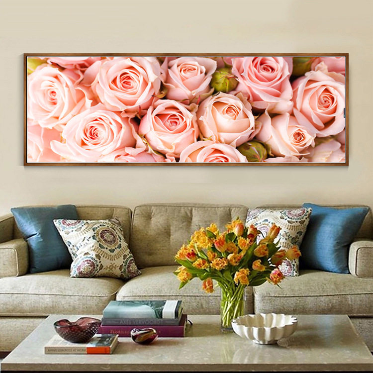 钻石绣2024年新款满钻现代风粉色玫瑰横款5d贴钻十字绣,居家布艺,钻石绣,淘宝优惠券,粉丝福利购,淘宝优惠卷