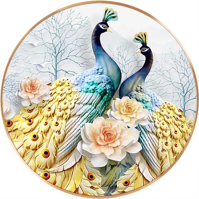 钻石绣2024年新款满钻现代客厅入户玄关圆形孔雀DIY点钻十字绣,居家布艺,钻石绣,淘宝优惠券,粉丝福利购,淘宝优惠卷