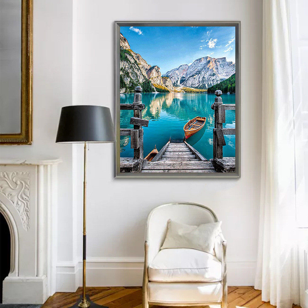 钻石绣2024年新款满钻5D唯美港湾小船群山湖水十字绣点贴,居家布艺,钻石绣,淘宝优惠券,粉丝福利购,淘宝优惠卷