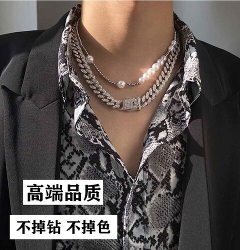王嘉尔同款满钻古巴项链嘻哈潮牌