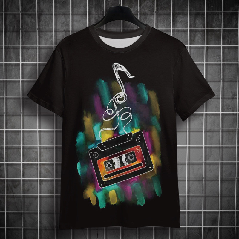 2026新款夏季透气凉感短袖T恤复古磁带男装宽松休闲百搭男士上衣