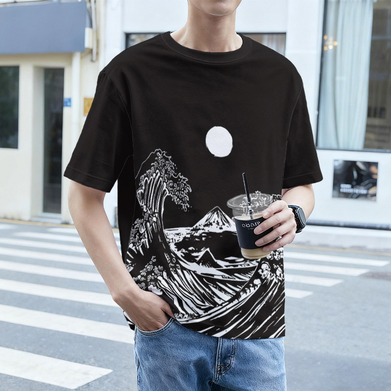 2026新款短袖T恤夏季透气凉感宽松男装数码印花潮流男士休闲上衣