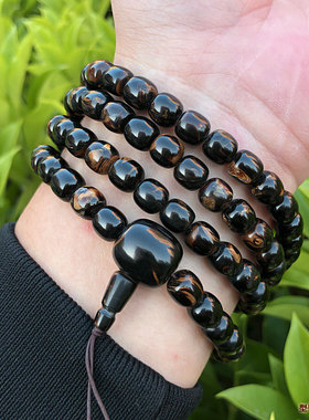 天然保真海柳手串首饰桶珠男女士佛珠念珠108颗8x8mm金丝纹包邮