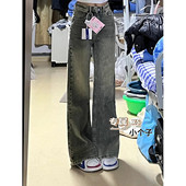 女150cm直筒高腰显瘦宽松百搭长裤 小个子美式 复古做旧阔腿牛仔裤