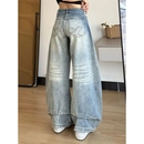 设计感口袋刺绣弯刀牛仔裤 女小个子低腰宽松梨形显瘦直筒阔腿长裤