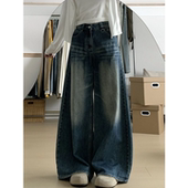 港风复古松弛感牛仔裤 女小个子梨形粗腿遮肉显瘦宽松高腰阔腿长裤