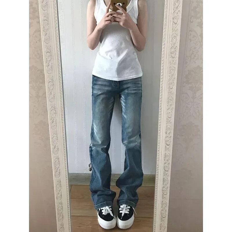 小个子低腰直筒显高牛仔裤图片