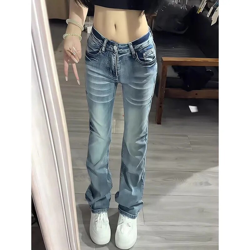 猫须纹修身显高显腿长牛仔裤女图片