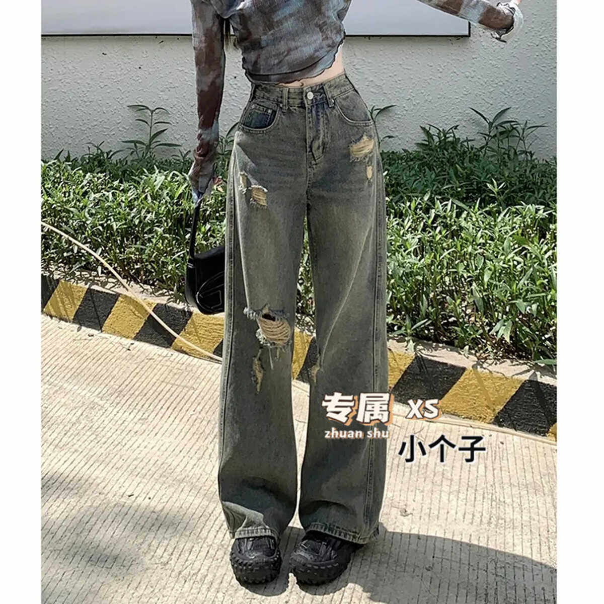 港风做旧复古破洞直筒牛仔裤女xs夏季小个子高腰显瘦宽松阔腿长裤,女装/女士精品,牛仔裤,淘宝优惠券,粉丝福利购,淘宝优惠卷