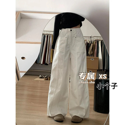 美式复古白色工装牛仔裤女xs码